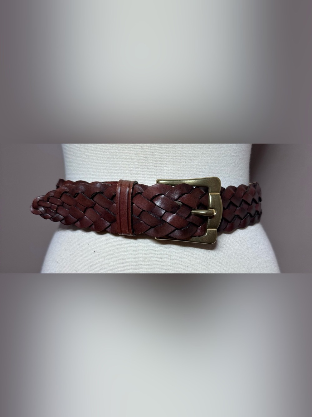 Vintage Eddie Bauer Braided Leather Belt Burgundy Brass Buckle Small